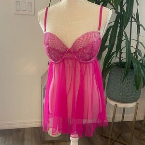 Victoria's Secret Vibrant Pink Sheer Babydoll